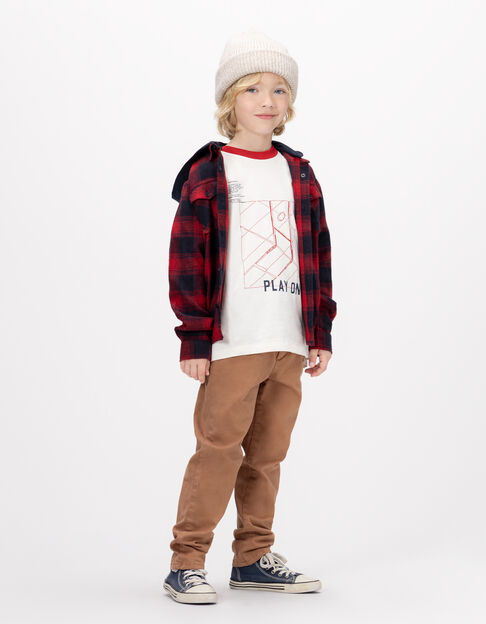 Boys’ navy/red check overshirt with detachable hood - IKKS