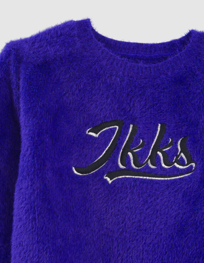 Girls’ blue glittery and embroidered fluffy knit sweater-3