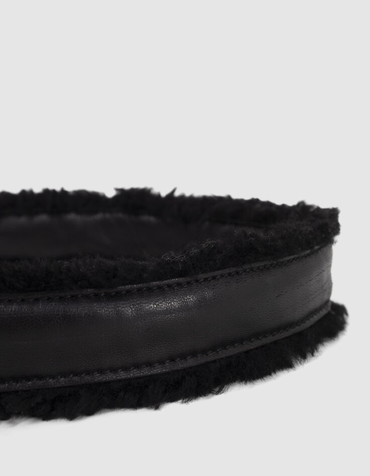 Women&rsquo;s black leather furry-edged 111 strap-2