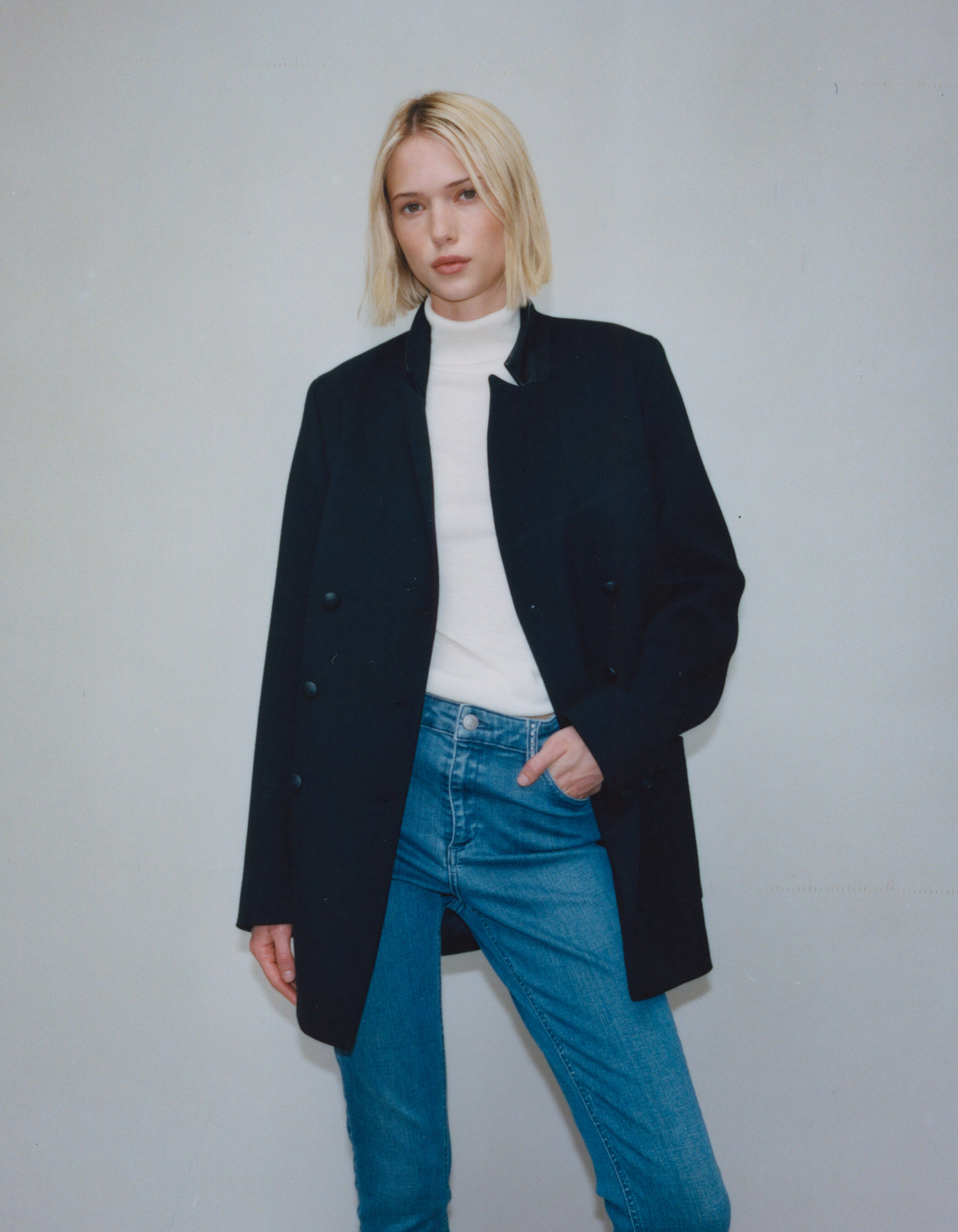 Caban noir col tailleur ferme contraste Femme IKKS