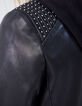 Blouson noir en cuir d'agneau capuche amovible femme-2