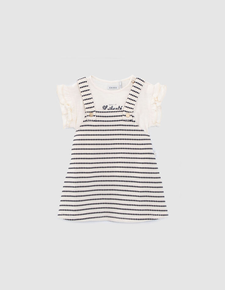 Ensemble robe ray&eacute;e et T-shirt &eacute;cru b&eacute;b&eacute; fille-2