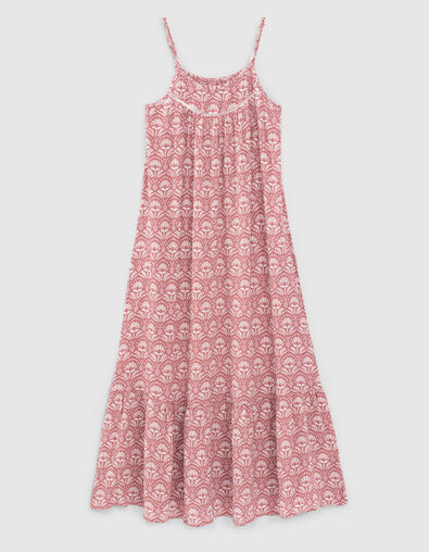 Langes M&auml;dchenkleid, Ecovero&reg;, Batik-Print, in Rosenholz - IKKS