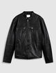 Men's Black Zipper Leather Jacket-6