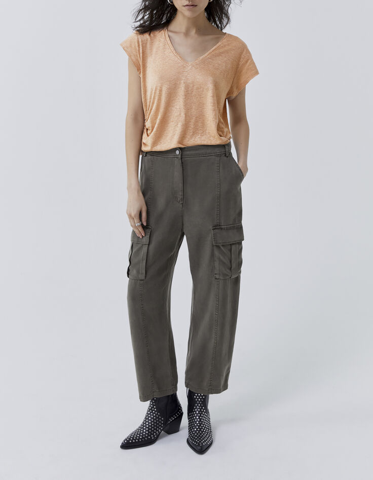 Women’s Desert foil linen knit drawstring side T-shirt-5