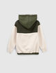 Boys&rsquo; ecru and khaki mixed fabric hoodie-3