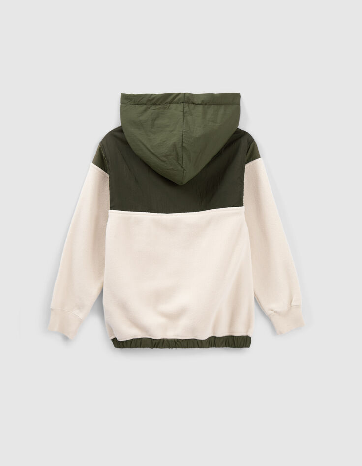 Boys&rsquo; ecru and khaki mixed fabric hoodie-3