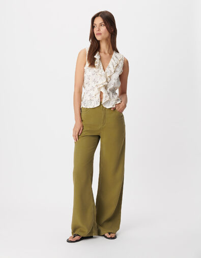 Ecru Top mit Blumenprint und R&uuml;schen f&uuml;r Damen - IKKS
