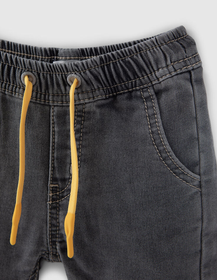 Conjunto polo amarillo rayas y bermudas vaqueras bebé niño-5