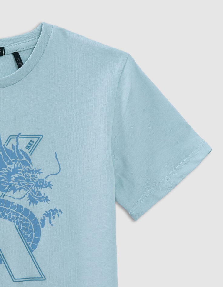 Aqua Jungen-T-Shirt aus Biobaumwolle mit Drachen-K-5 Aqua Jungen-T-Shirt aus Biobaumwolle mit Drachen-K-5