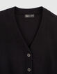 Cardigan cropped noir tricot manches ajourées fille-3