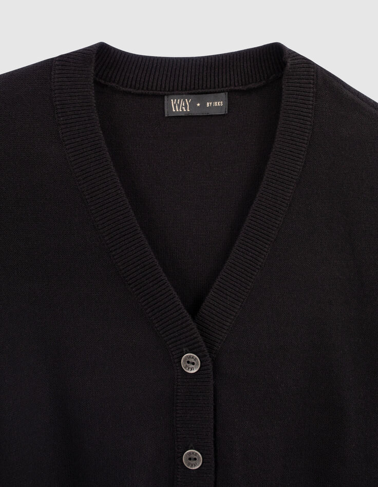 Cardigan cropped noir tricot manches ajourées fille-3