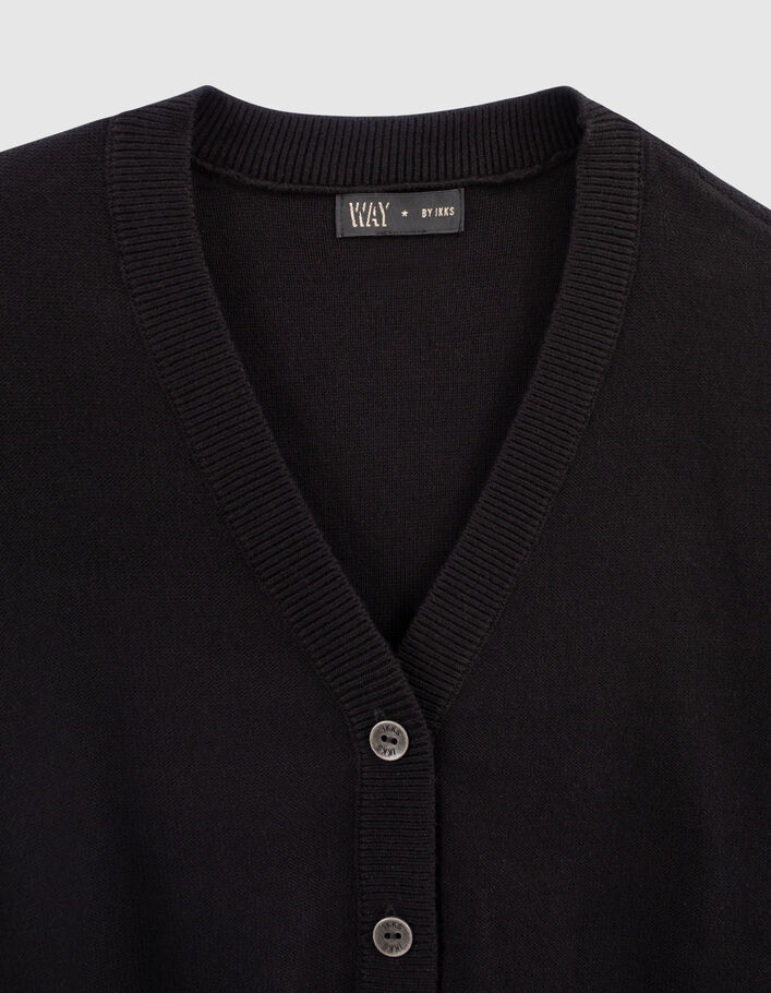 Cardigan cropped noir tricot manches ajourées fille - IKKS