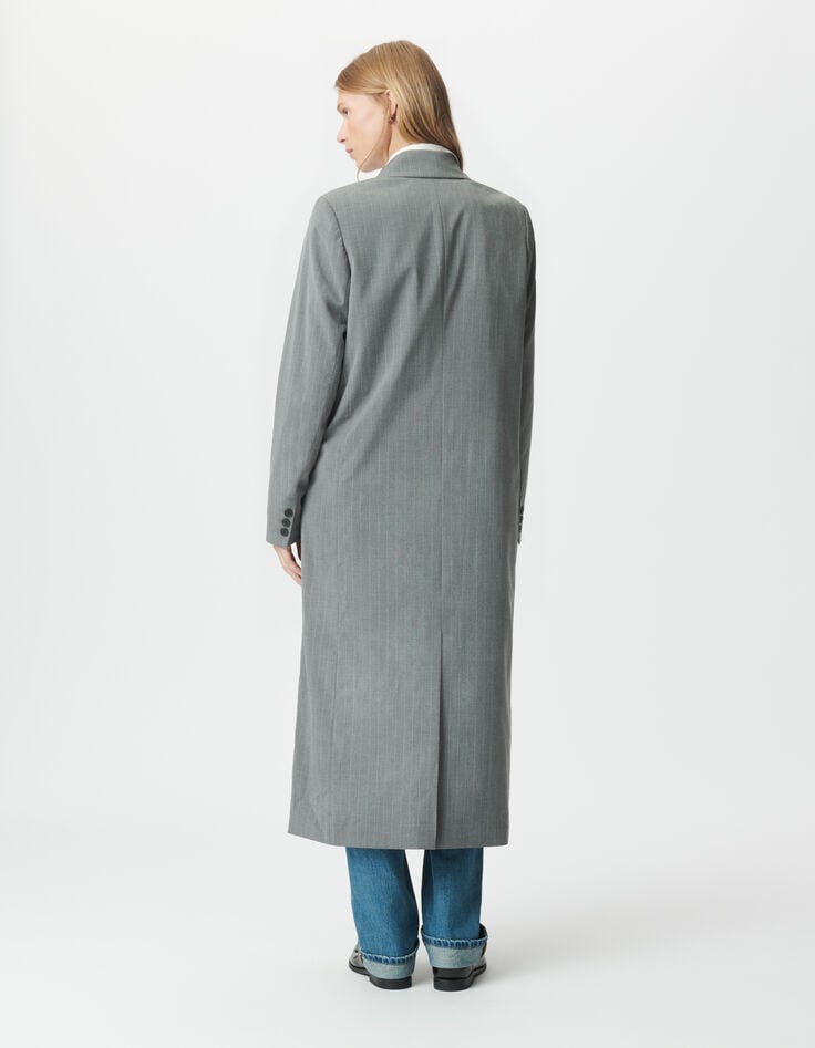 Women’s grey pinstripe long suit jacket-4 Women’s grey pinstripe long suit jacket-4
