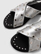 Sandalias planas cuero silver tachuelas mujer-4