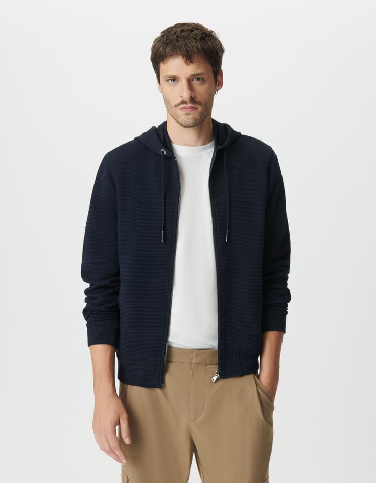 Cardigan marine coton bio maille Ottoman à capuche Homme-6 Cardigan marine coton bio maille Ottoman à capuche Homme-6