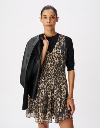 Vestido corto de mujer con estampado de leopardo marr&oacute;n