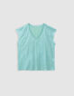Tee-shirt col V vert maille irisée Femme-5