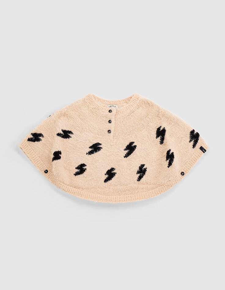 Puderrosa Strickcape mit schwarzen Blitzen für Babymädchen-2