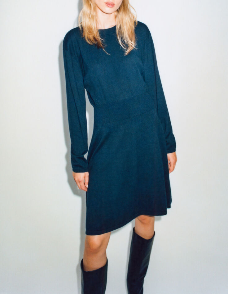 Robe pull marine tricot avec boutons-bijou Femme-7