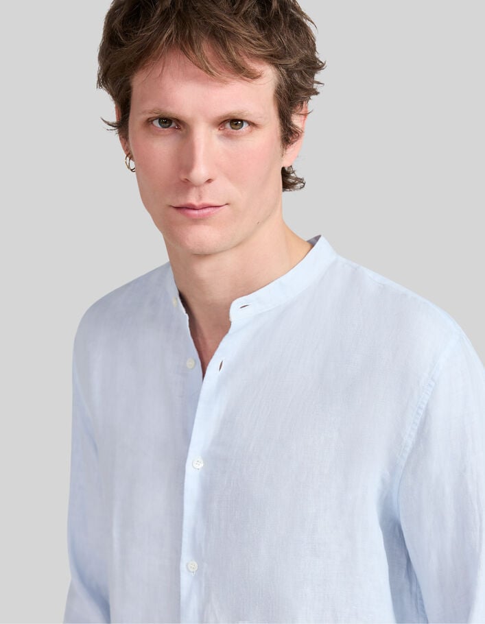 Men’s sky pure linen REGULAR shirt with mandarin collar - IKKS