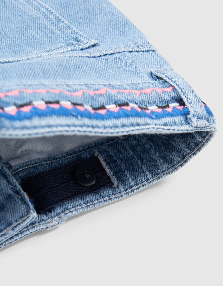 Jeansshort deep dye waterless geborduurde taille meisjes-7