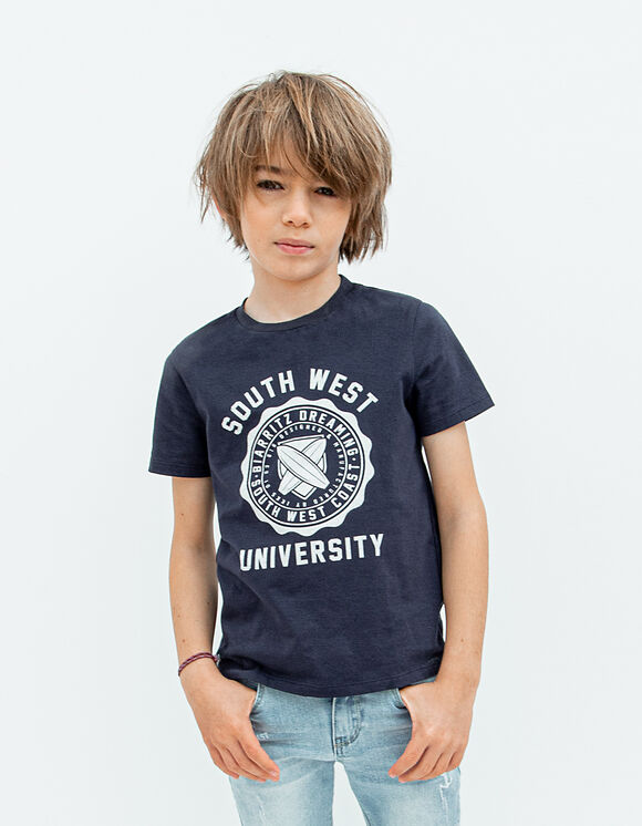 Marineblaues Jungen-T-Shirt im College-Look 
