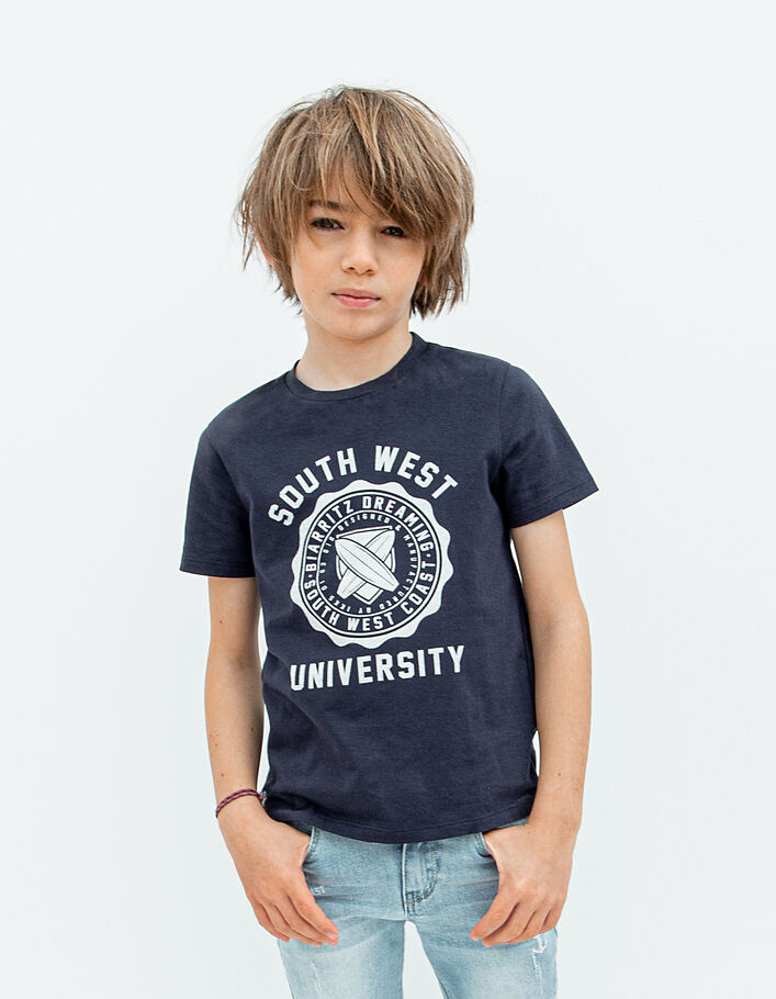Navy T-shirt Campusstijl biokatoen jongens  - IKKS