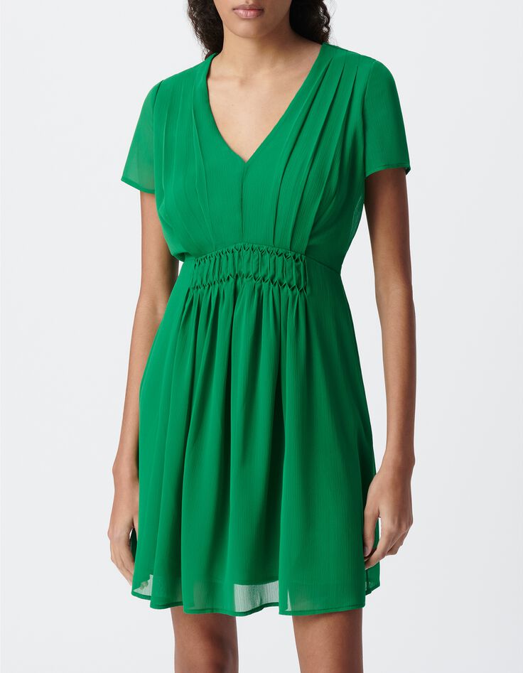 Robe verte d&eacute;tail pliss&eacute; taille-2
