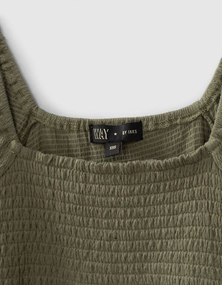Girls’ khaki smocked waffle top-2 Girls’ khaki smocked waffle top-2