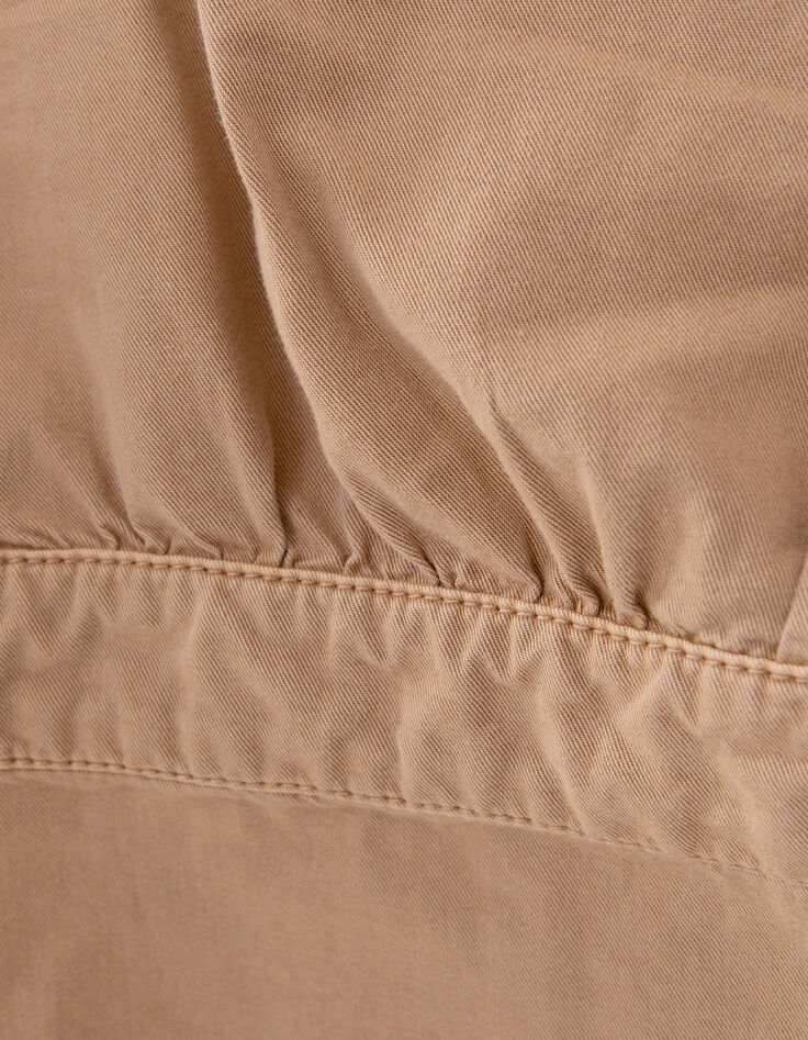 Women’s camel denim dress, pretty braid, side press studs-8