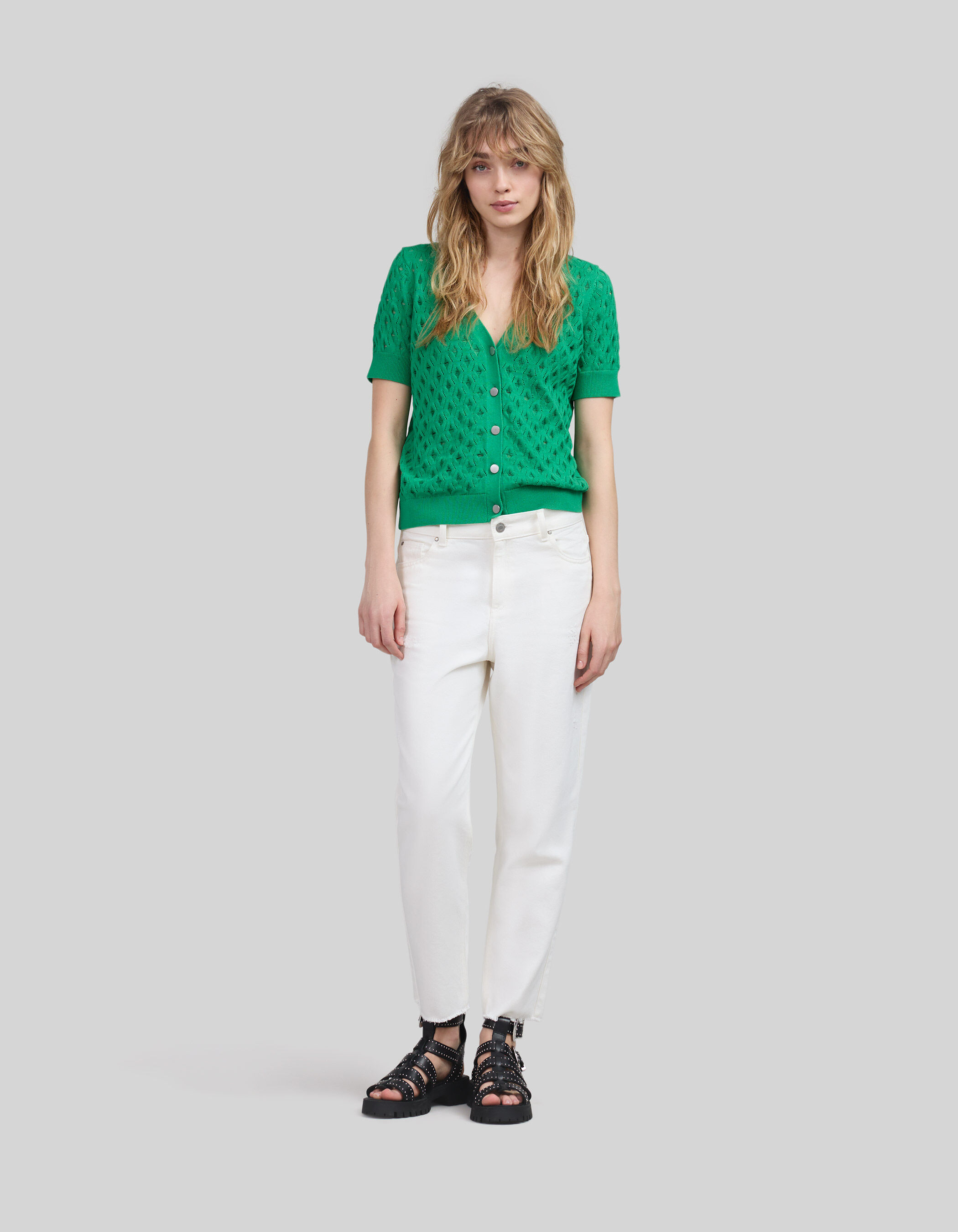 Dames opengewerkt mintgroen T shirt IKKS