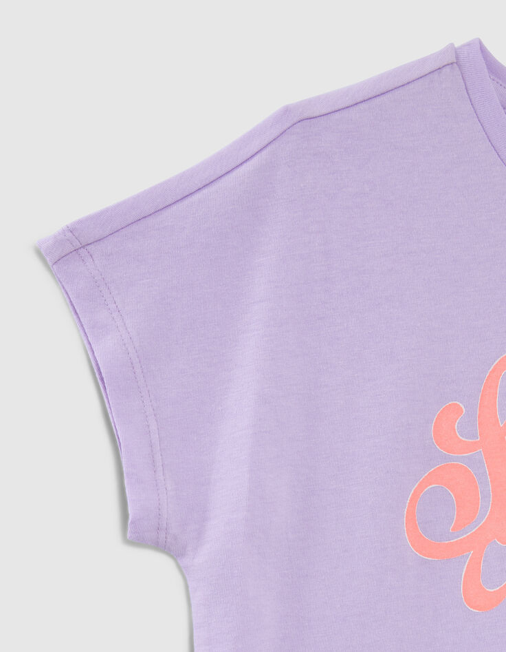 T-shirt lilas message et fruits fluo fille-5