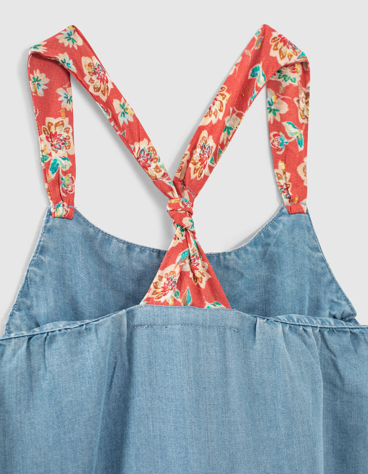 Girls’ light blue Tencel® embroidered dress+printed straps-6 Girls’ light blue Tencel® embroidered dress+printed straps-6