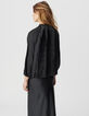 Blouse noire effet froissé avec dentelle Femme-4