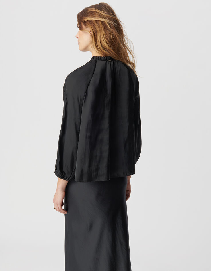 Blouse noire effet froissé avec dentelle Femme-4