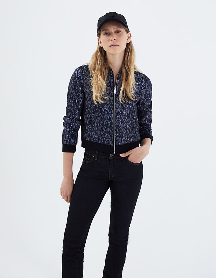 Women’s metallic jacquard short bomber jacket-2