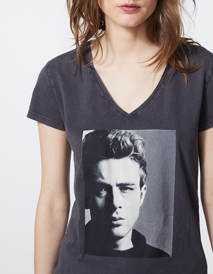 Graues Damen-T-Shirt aus Baumwolle mit Portrait James Dean - IKKS