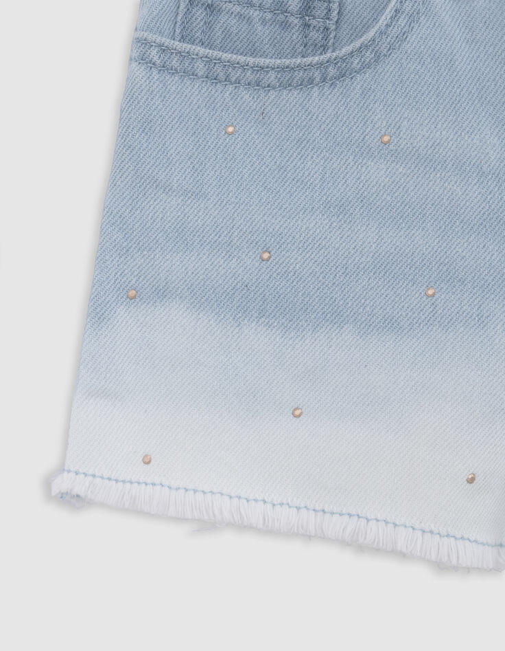 Waterless blue denim shorts with deep dye effect for girl-7