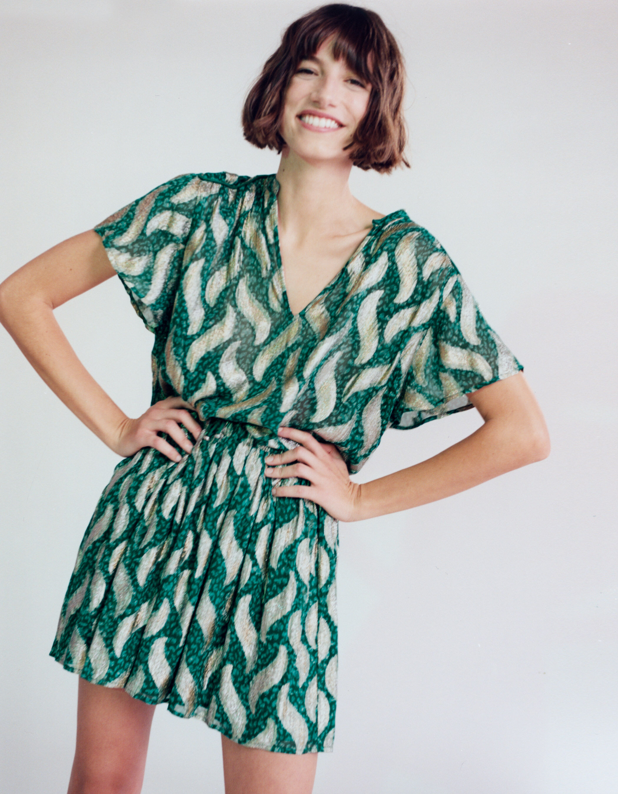 Robe imprimé store feuilles dorées