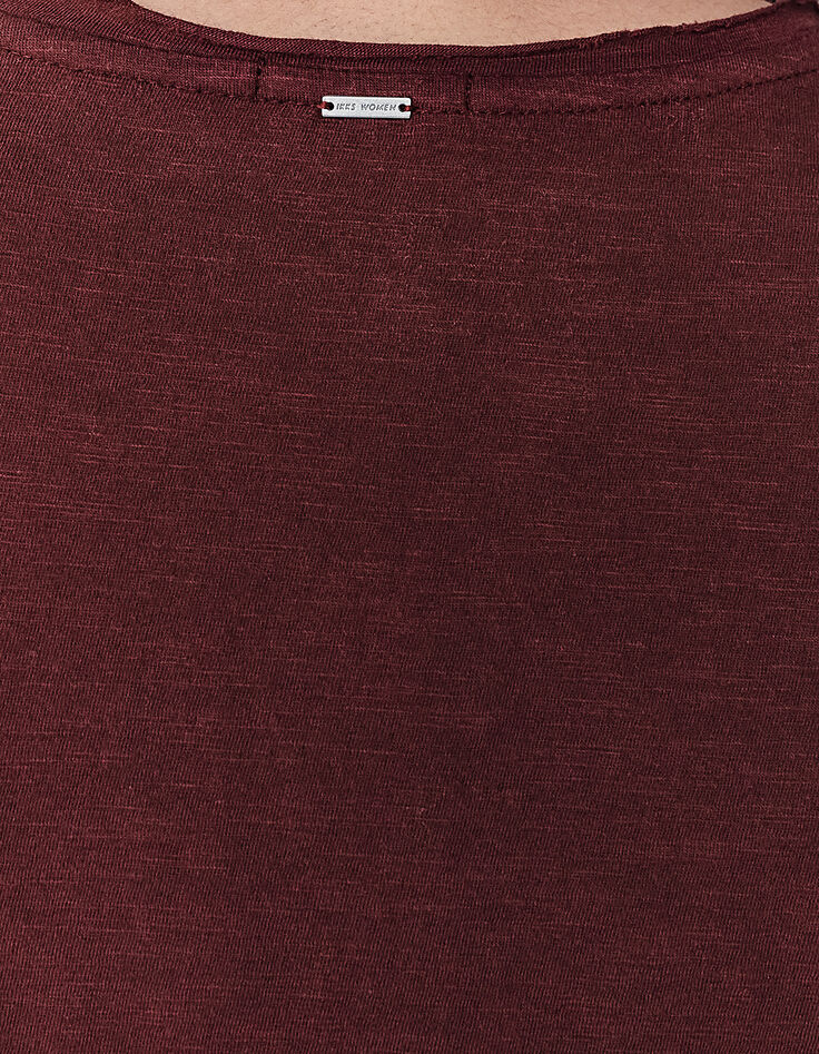 Tee-shirt grenat en coton flammé message pailleté femme-5