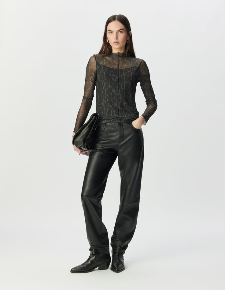 Kaki T-shirt mesh luipaardprint Dames-1 Kaki T-shirt mesh luipaardprint Dames-1