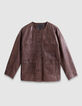 Women's brown faded leather coat with patch pockets-6