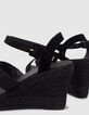 Women’s black raffia platform sandals with ankle buckle-4