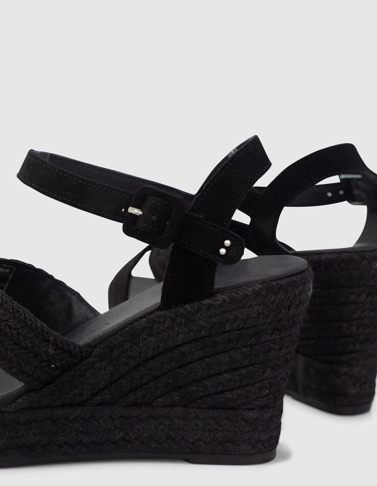 Women’s black raffia platform sandals with ankle buckle-4