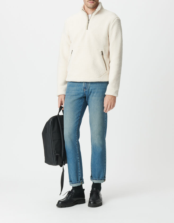 Sweat blanc sherpa col et poches zipp&eacute;es Homme-7