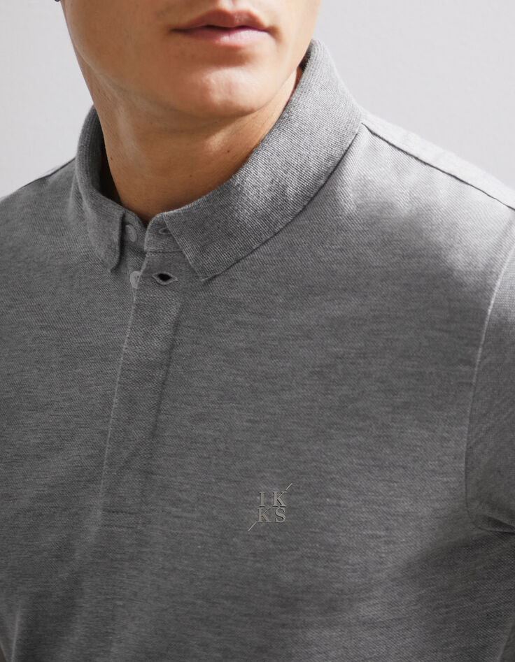 Polo SLIM gris jaspeado bimaterial Hombre-2