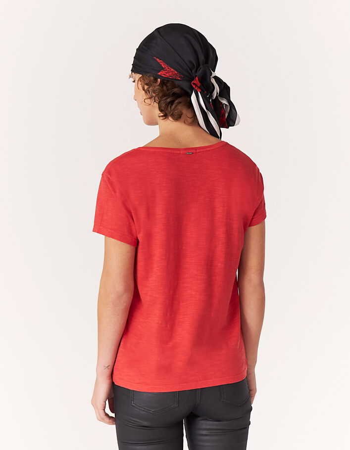 Camiseta rock cuello pico rojo fuego mensaje mujer - IKKS