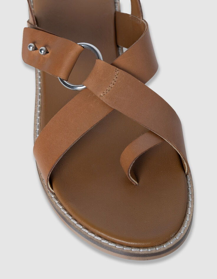 Women's camel leather sandals entredoigt plates-5