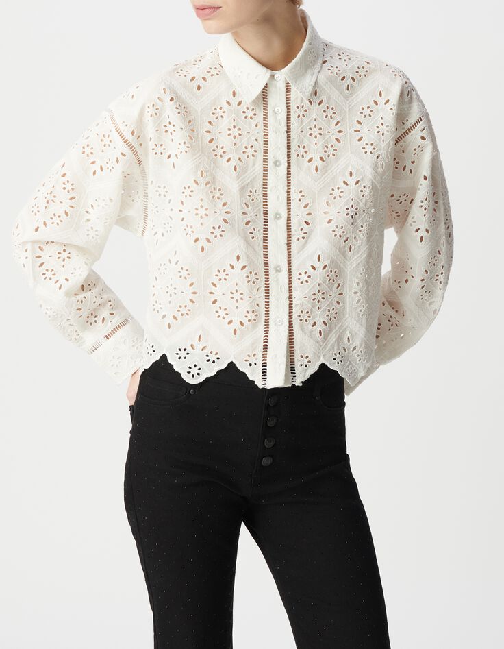 Chemise blanche coton bio broderie anglaise ajour&eacute;e Femme-2